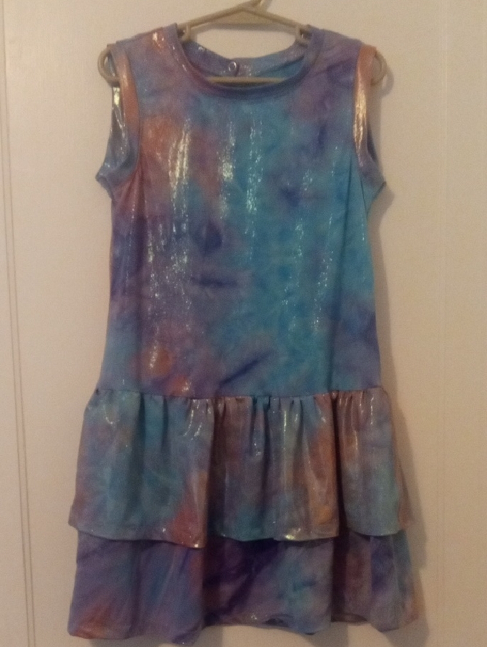 girl 6 tied dye with silver shimmer sleeveless dress